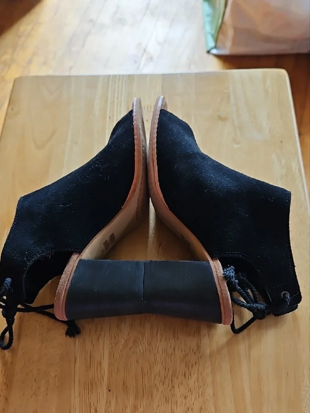 Toms Elba Black Suede Peep-Toe Block Heel Sandals